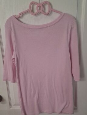 T&T Women’s Soft Pink/Lilac Boatneck ¾ Sleeve Knit Top   NWOT  Size M